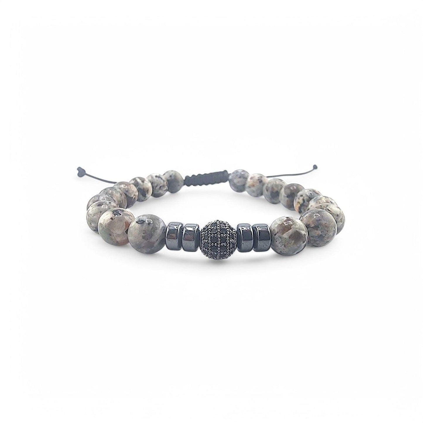 NATURAL STONE JASPER HEMATITE ROUND ZIRCON BRACELET