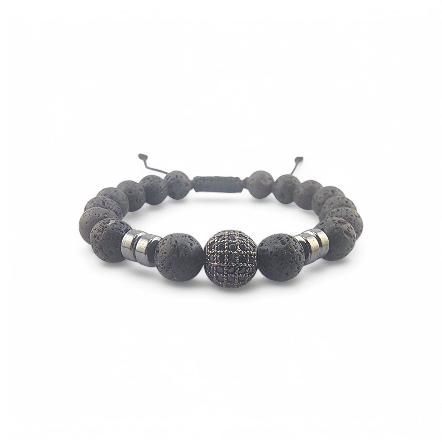 NATURAL STONE LAVA HEMATITE ROUND ZIRCON BEADS BRACELET