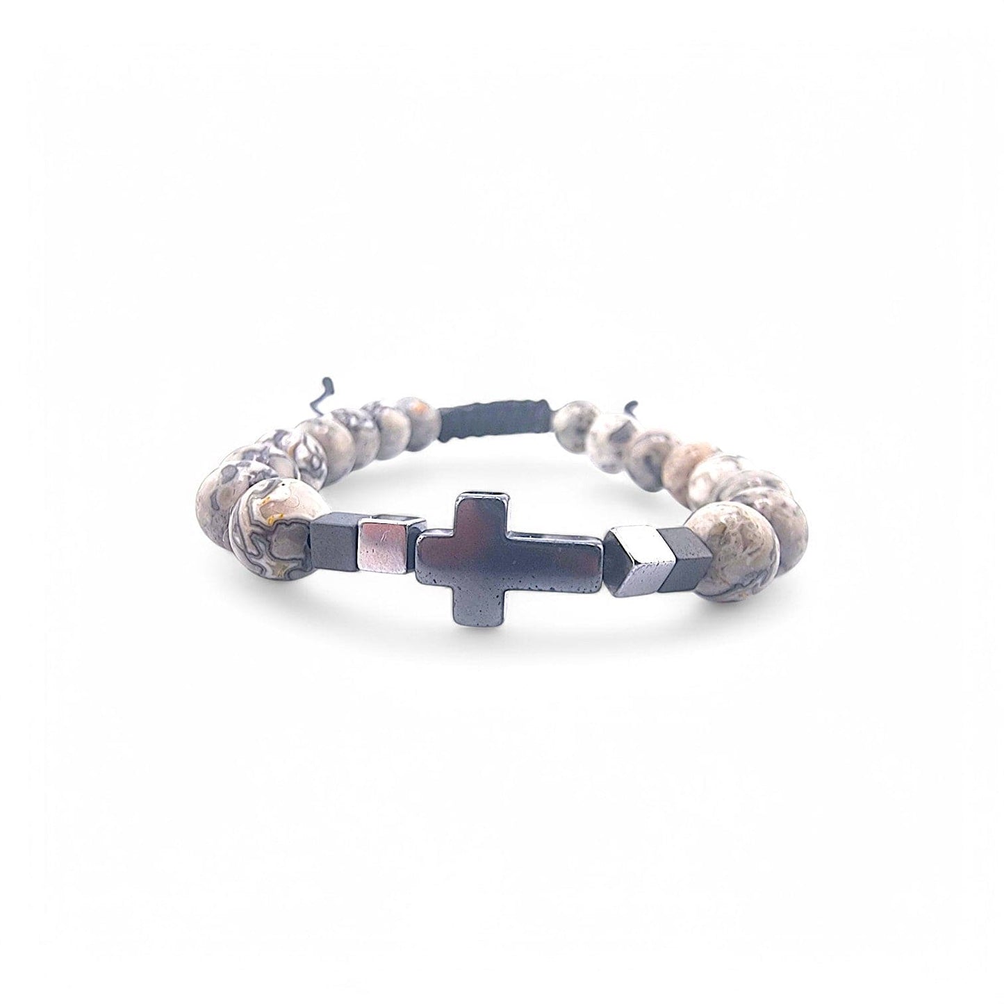 NATURAL STONE CROSS HEMATIE BEADS BRACELET