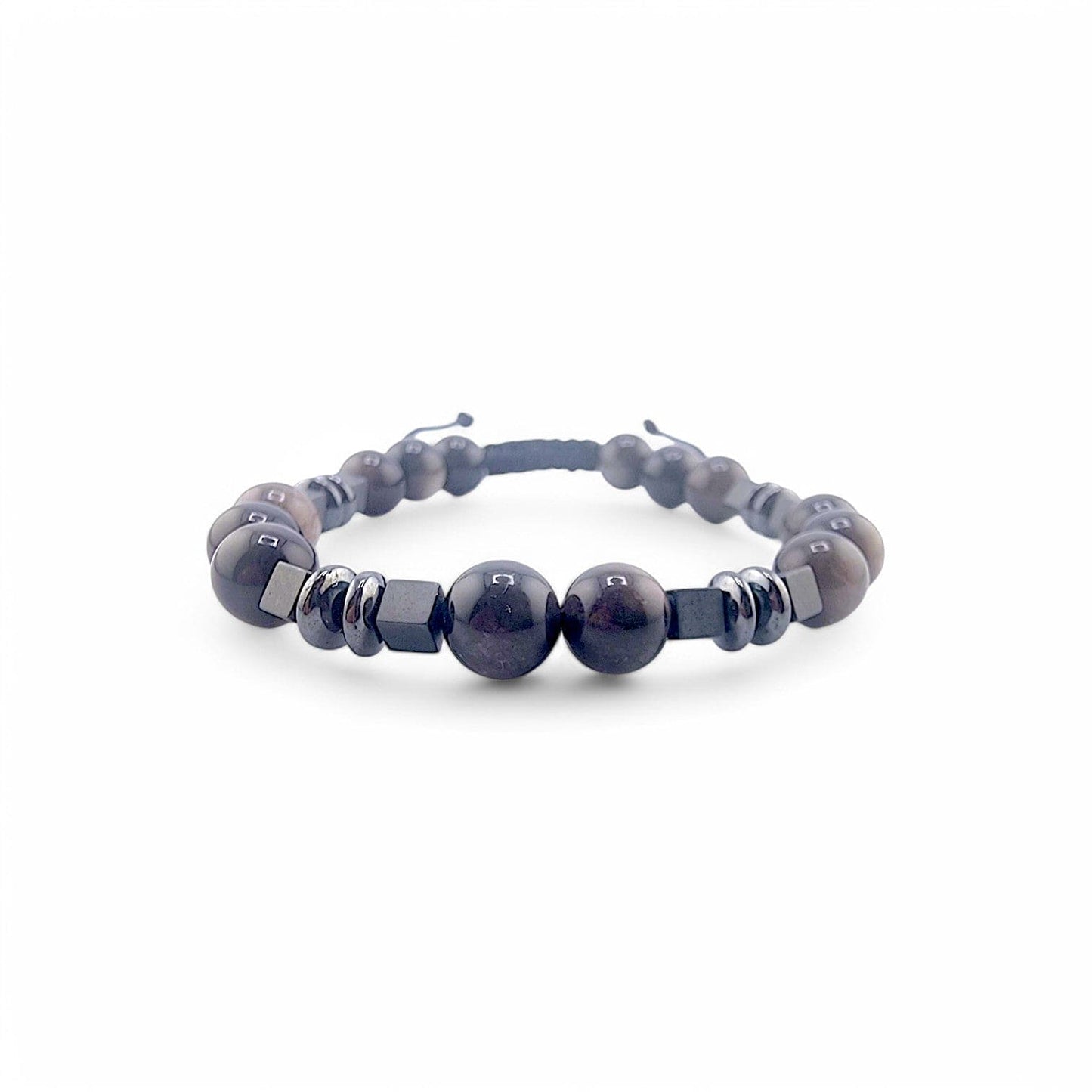 NATURAL STONE BLACK HEMATITE BEADS BRACELET