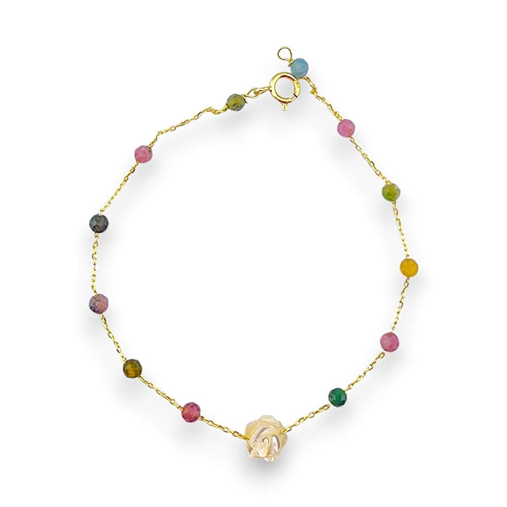 18K GOLD FLOWER TOURMALINE BEADS BRACELET