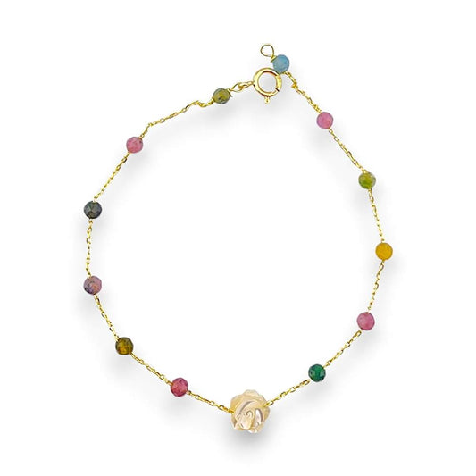 18K GOLD FLOWER TOURMALINE BEADS BRACELET
