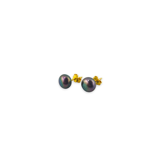 18K GOLD BLACK PEARL FLAT EARRING