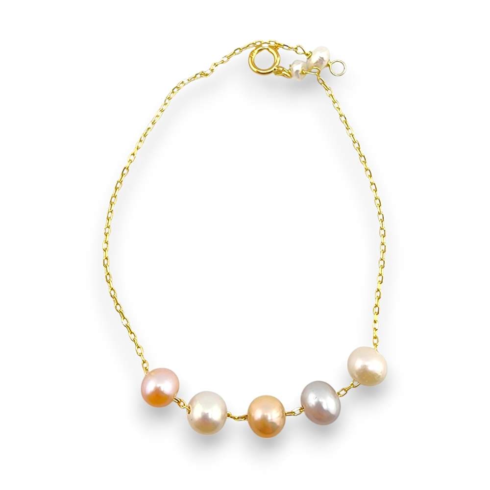 18K GOLD PEARL ROUND MULTI COLOR BRACELET