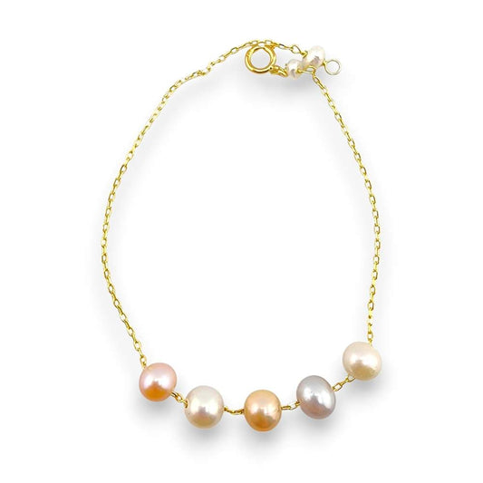 18K GOLD PEARL ROUND MULTI COLOR BRACELET