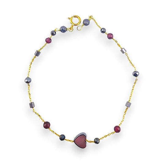 18K GOLD HEART HEMATITE RED CUBIC BRACELET