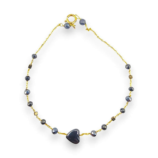 18K GOLD HEART HEMATITE BEADS BRACELET