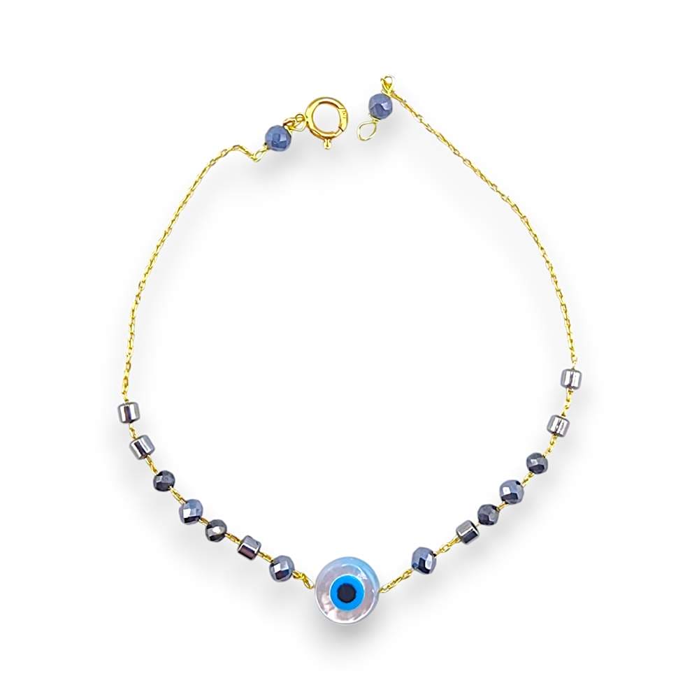 18K GOLD EYE SHELL HEMATITE BEADS BRACELET