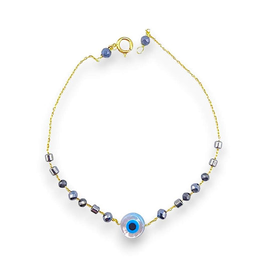 18K GOLD EYE SHELL HEMATITE BEADS BRACELET