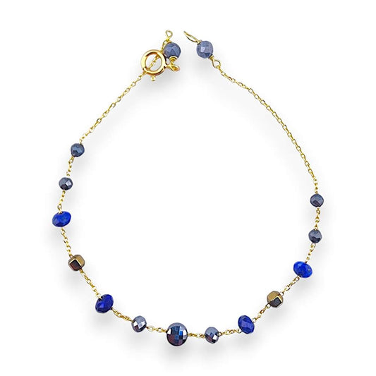 18K GOLD LAPIS STONES MIXED HEMATITE BEADS BRACELET