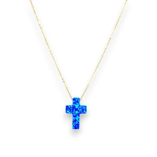 18K GOLD OPAL CROSS NECKLACE