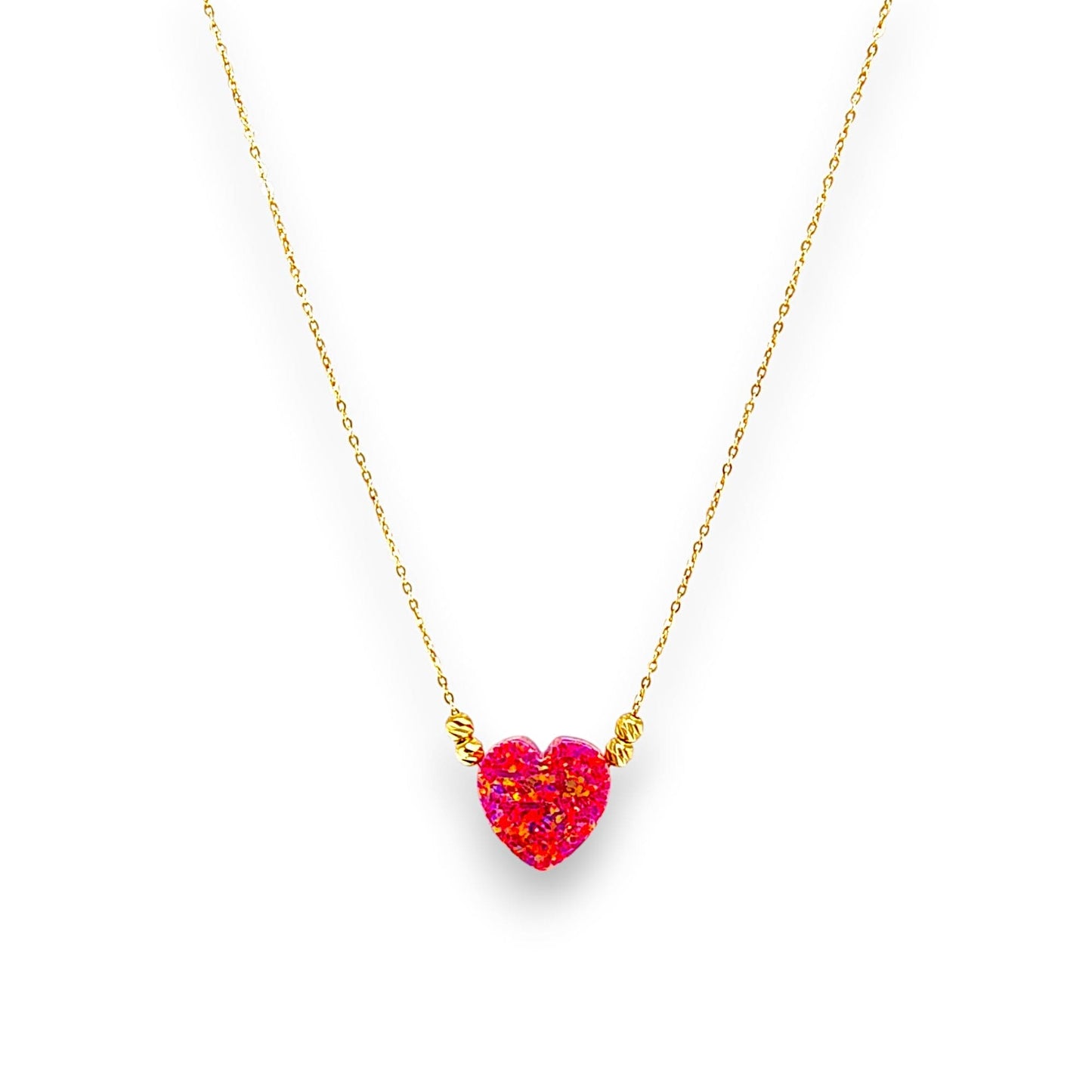 18K GOLD OPAL RED HEART NECKLACE