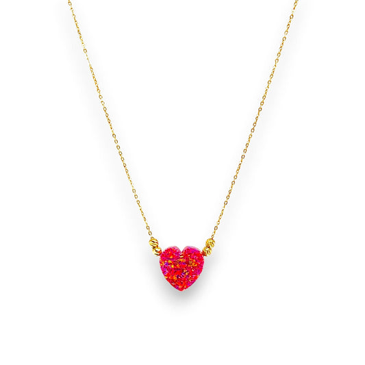 18K GOLD OPAL RED HEART NECKLACE