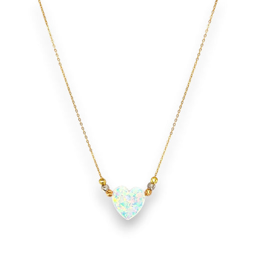 18K GOLD OPAL WHITE HEART NECKLACE