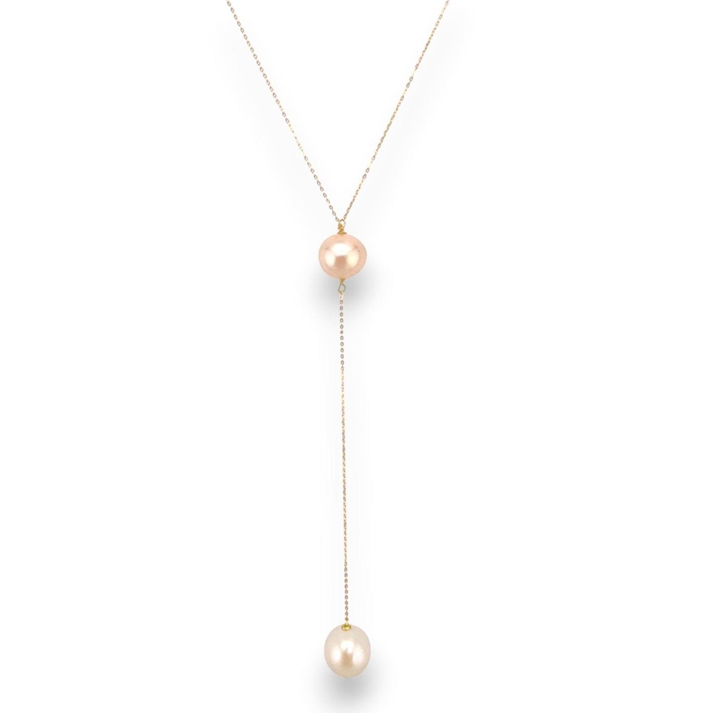 18K GOLD PEARL DROP WHITE AND SALMON NECKLACE