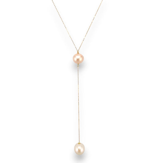 18K GOLD PEARL DROP WHITE AND SALMON NECKLACE