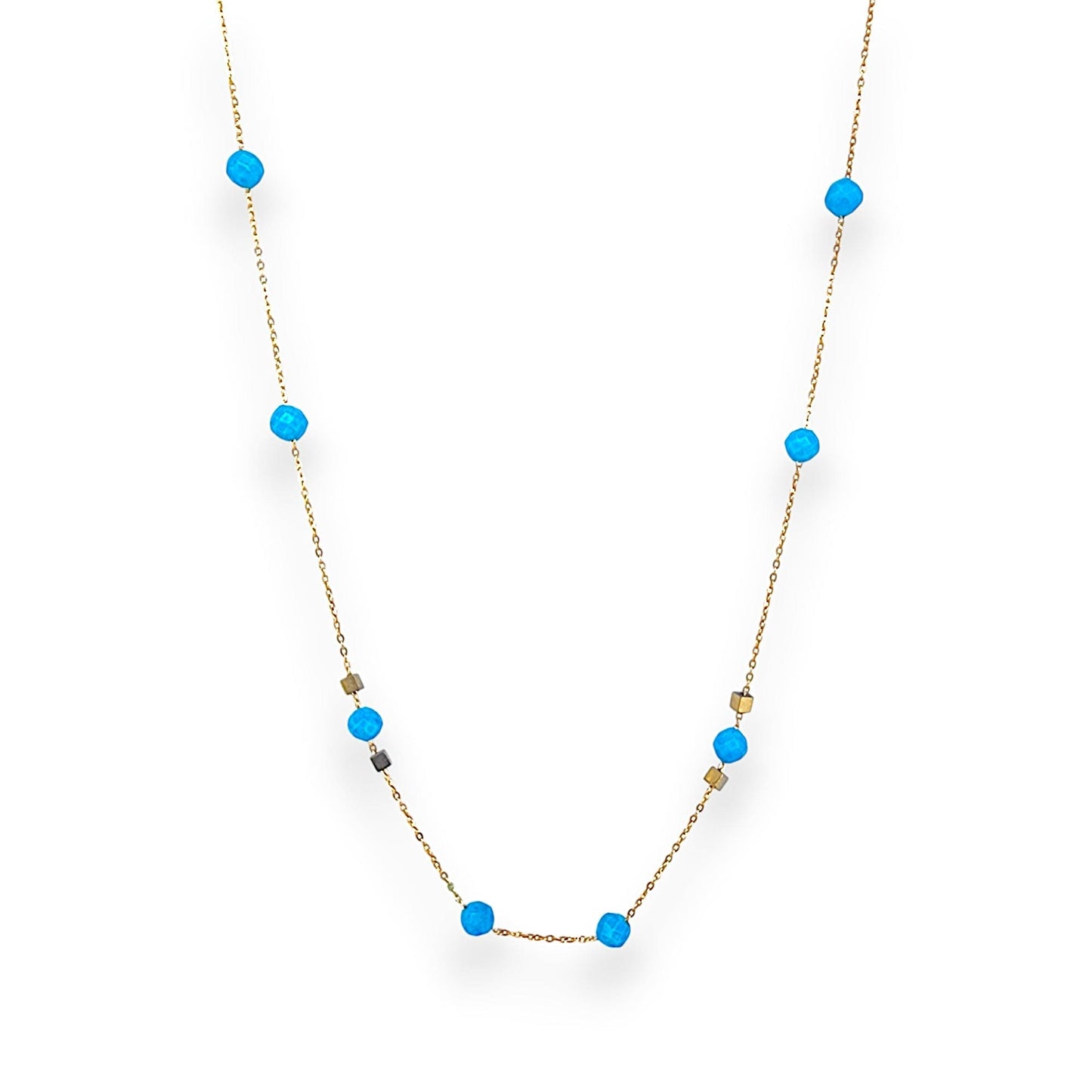 18K GOLD TURQUOISE HEMATITE NECKLACE