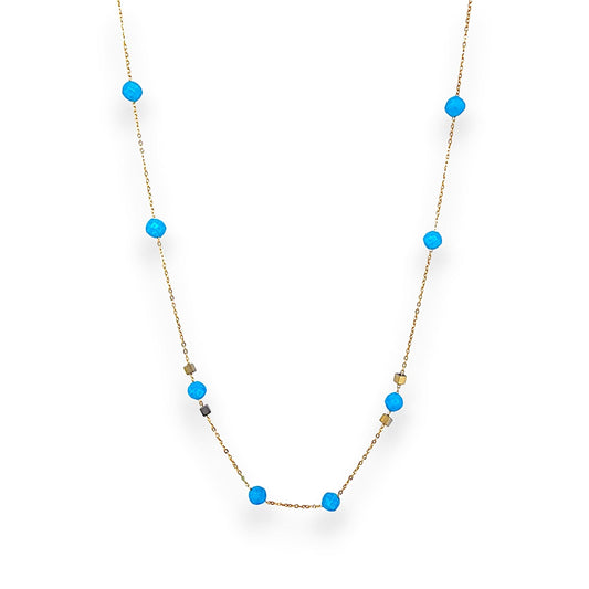 18K GOLD TURQUOISE HEMATITE NECKLACE