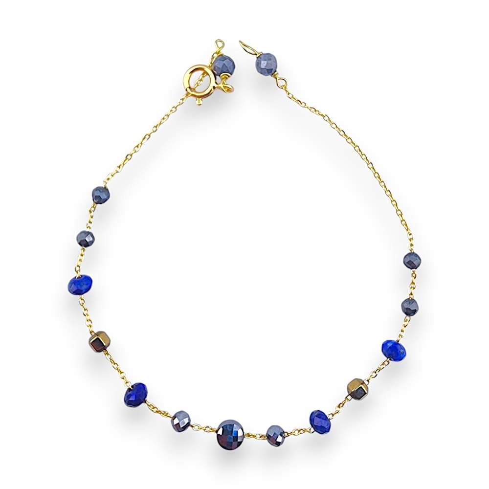 18K GOLD LAPIS STONES MIXED HEMATITE BEADS BRACELET