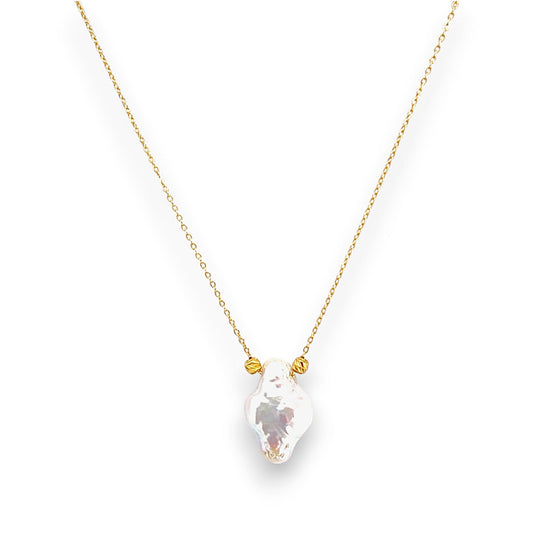 18K GOLD PEARL CROSS NECKLACE