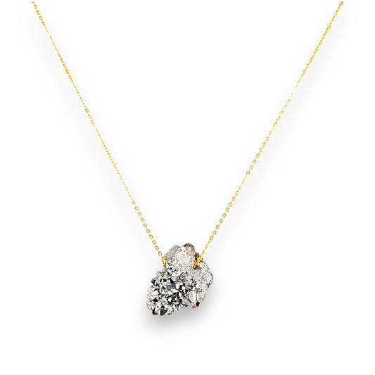 18K GOLD GRAY DRUZY NECKLACE